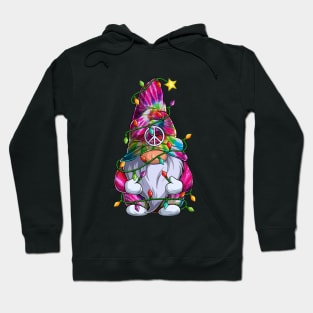 Cute Tie Dye Gnome Christmas Lights Xmas Gnome Lover Hoodie